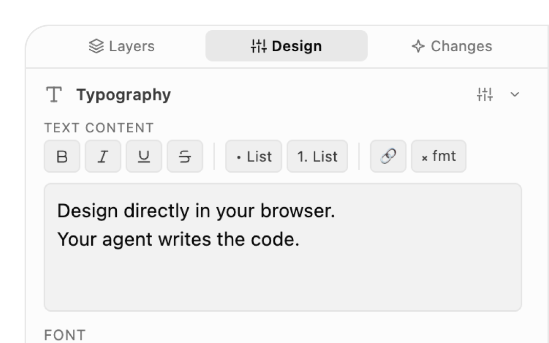 Edit type, colour, layout, structure interface